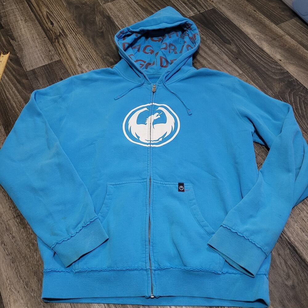Y2K Dragon‎ Alliance Sunglasses Blue Hoodie Sweatshirt Size L Surf Skate